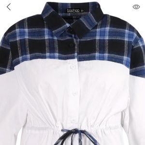 Plus Boyfriend Check Contrast Oversized ShirtDress